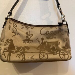 Coach Beige/Tan Signature Carriage-Print Shoulder Bag